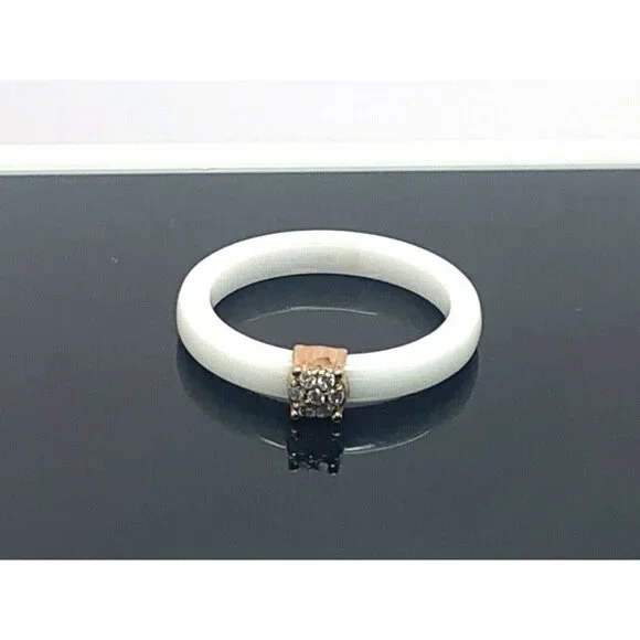 Engagement Promise Ring Diamond Rose Tone Sterling Silver White Ceramic … - Picture 11 of 11